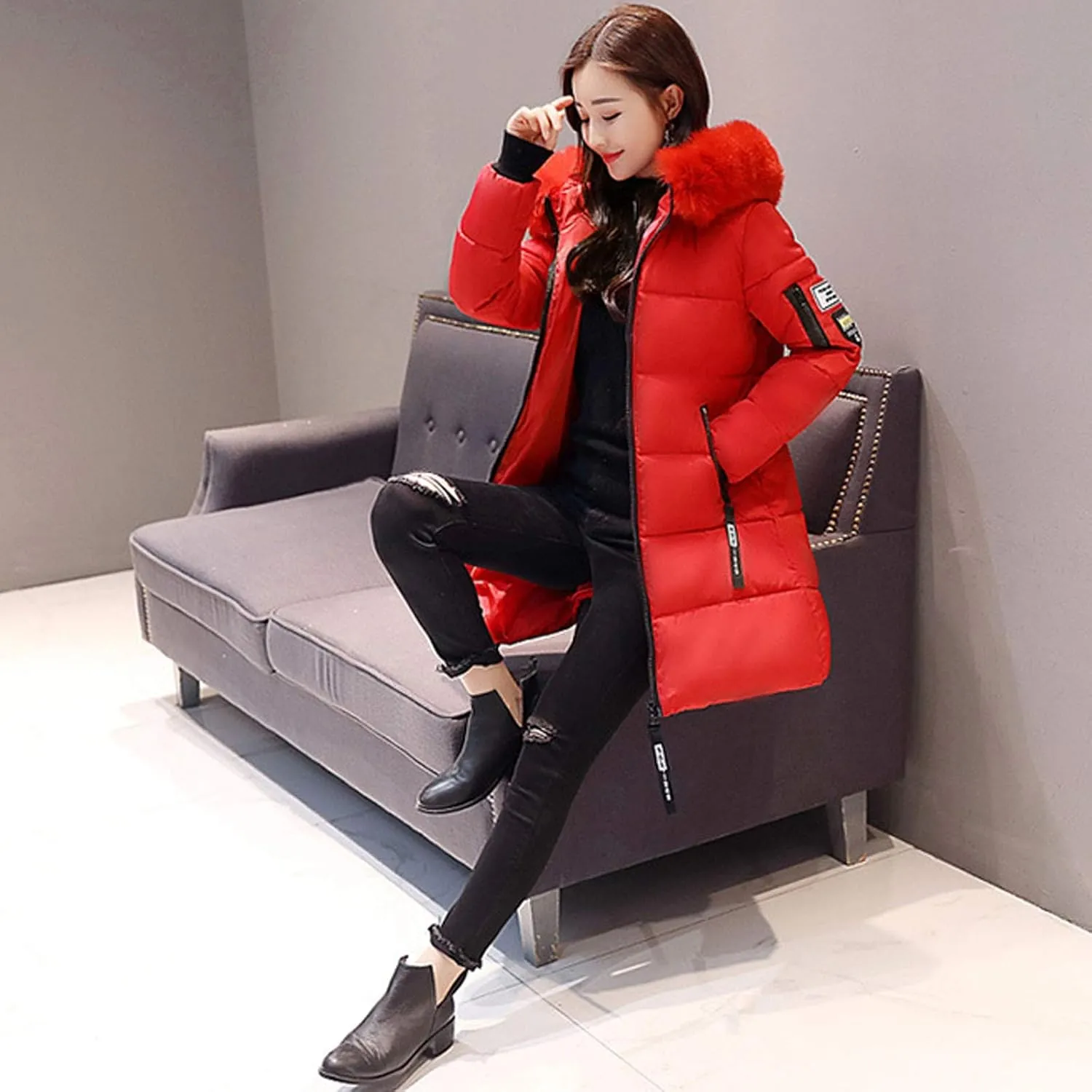 Lightweight Jacket Women 2024 Trendy Mid-length Heated Jackets Thicken Zip Long Sleeve Coats with Pockets Outdoor