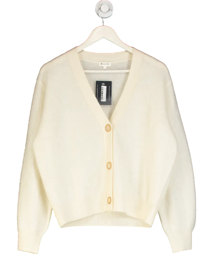 LILYSILK Cream Hestia 100% Cashmere V-neck Cardigan UK S
