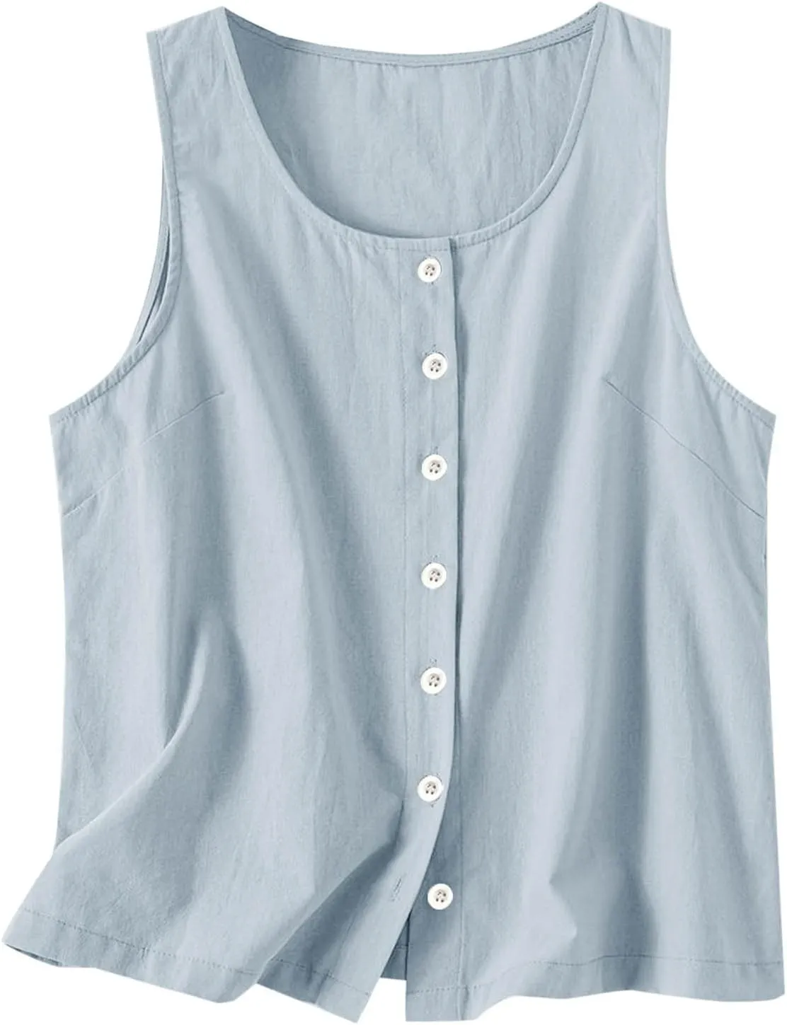 Linen Tank Tops for Women Summer Tops for Women Button Up Sleeveless V Neck Tshirt Loose Fit Casual Tank Tunic Blouse