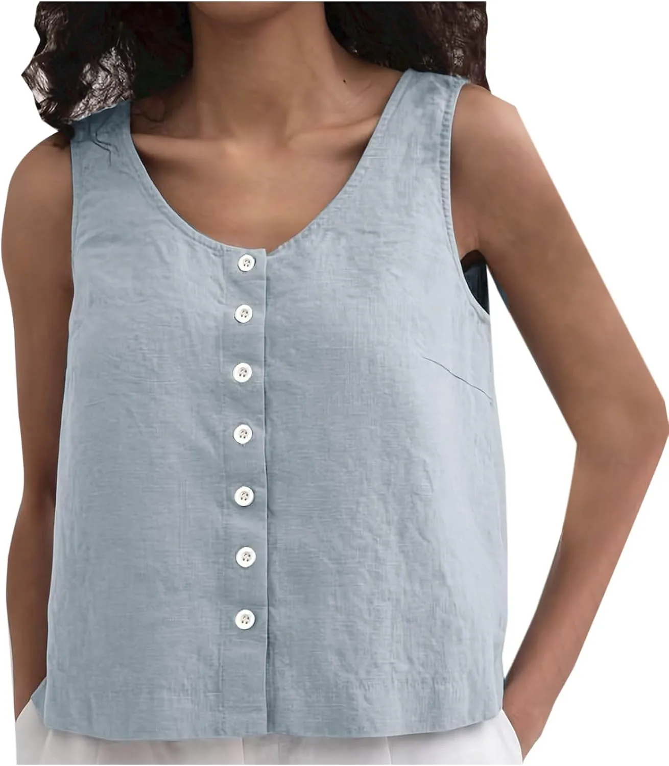 Linen Tank Tops for Women Summer Tops for Women Button Up Sleeveless V Neck Tshirt Loose Fit Casual Tank Tunic Blouse