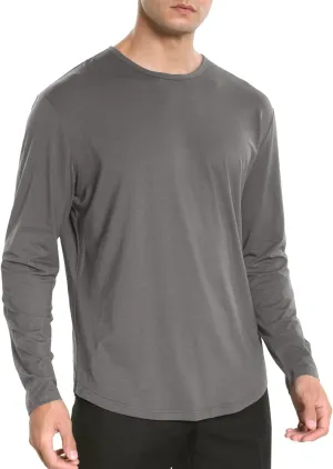 Long Sleeve Shirt for Men Casual Solid Color Plus Size Pullover T-Shirts Lightweight Loose Fit Thin Basic Blouses Tops