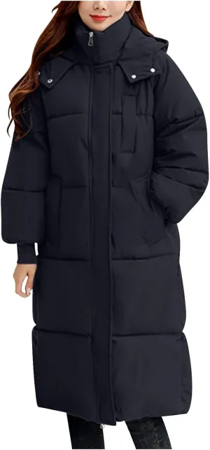 Long Winter Coats for Women 2025 Trendy Hooded Padded Trench Coat Puffer Down Jackets Overcoat with Pockets