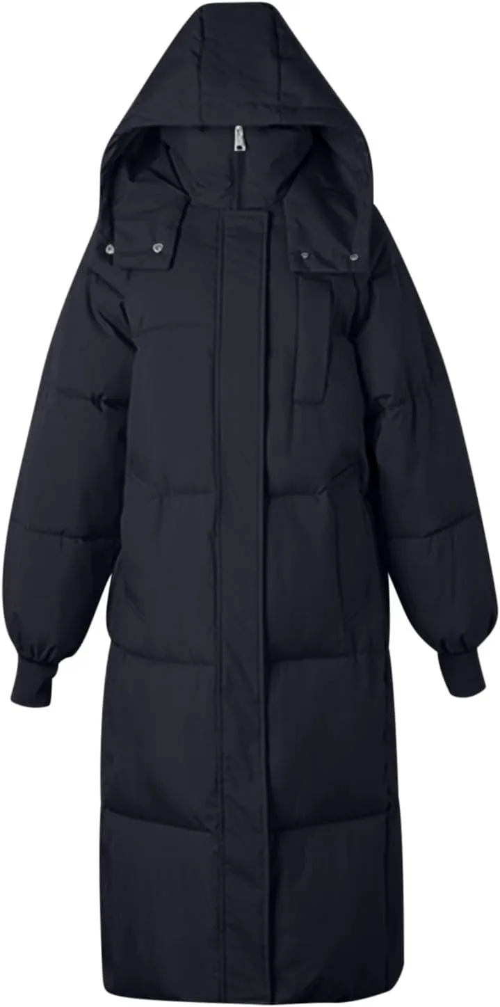 Long Winter Coats for Women 2025 Trendy Hooded Padded Trench Coat Puffer Down Jackets Overcoat with Pockets