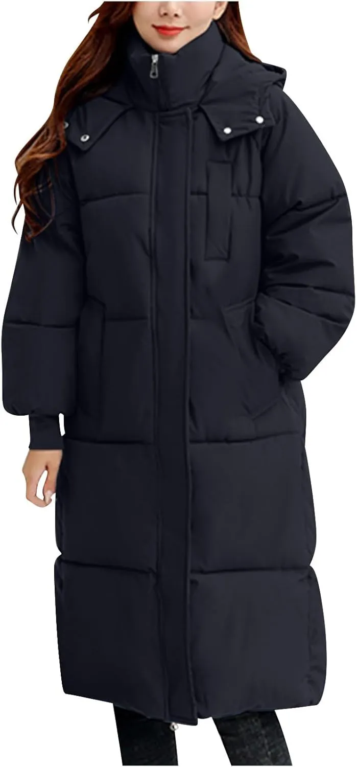 Long Winter Coats for Women 2025 Trendy Hooded Padded Trench Coat Puffer Down Jackets Overcoat with Pockets