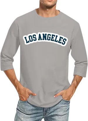 Los Angeles Shirt for Men Lightweight Casual Summer Beach Shirts Crewneck Bracelet Sleeve Loose Fit Letter Printed Basic Tops