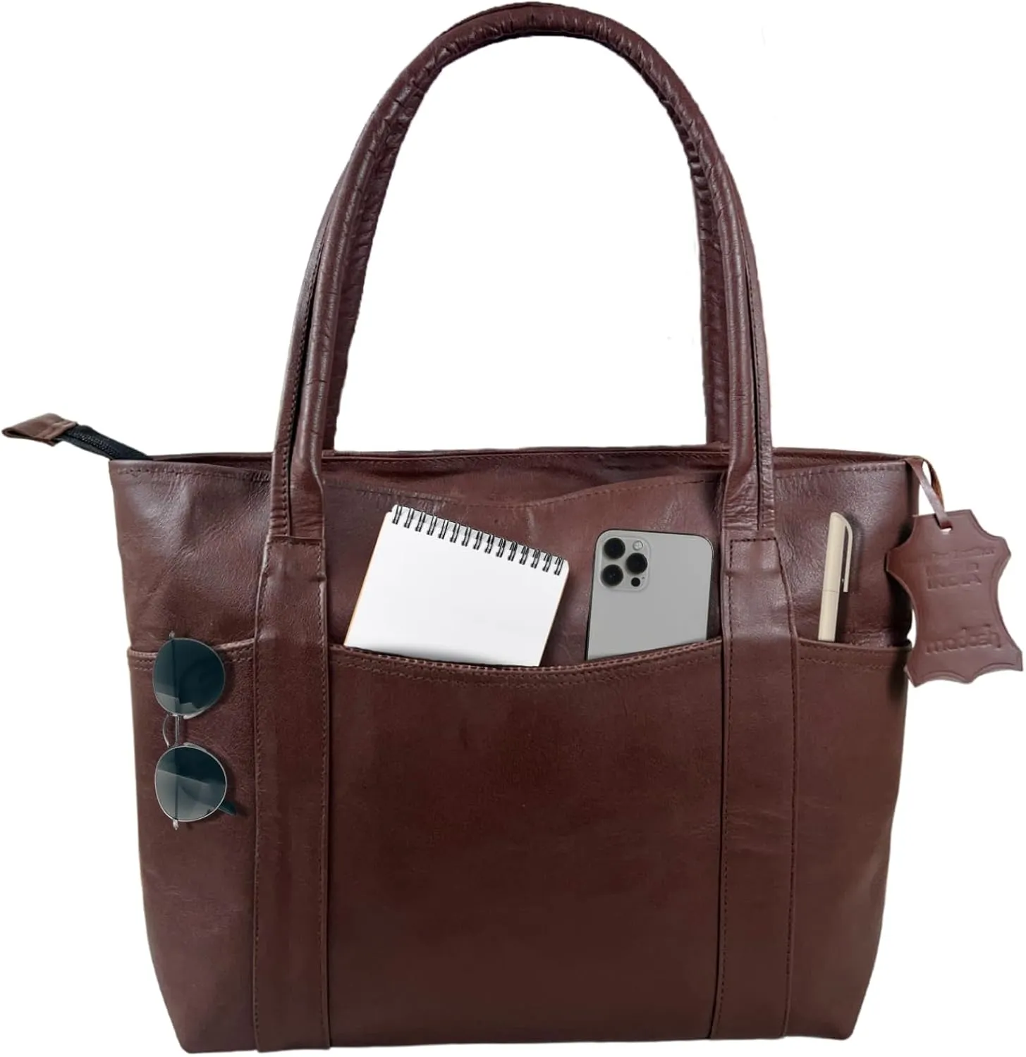 Madosh Vintage Genuine Leather Women's Tote Style Shoulder Handbag Valentine Gift Shopper Brown 16 Bag