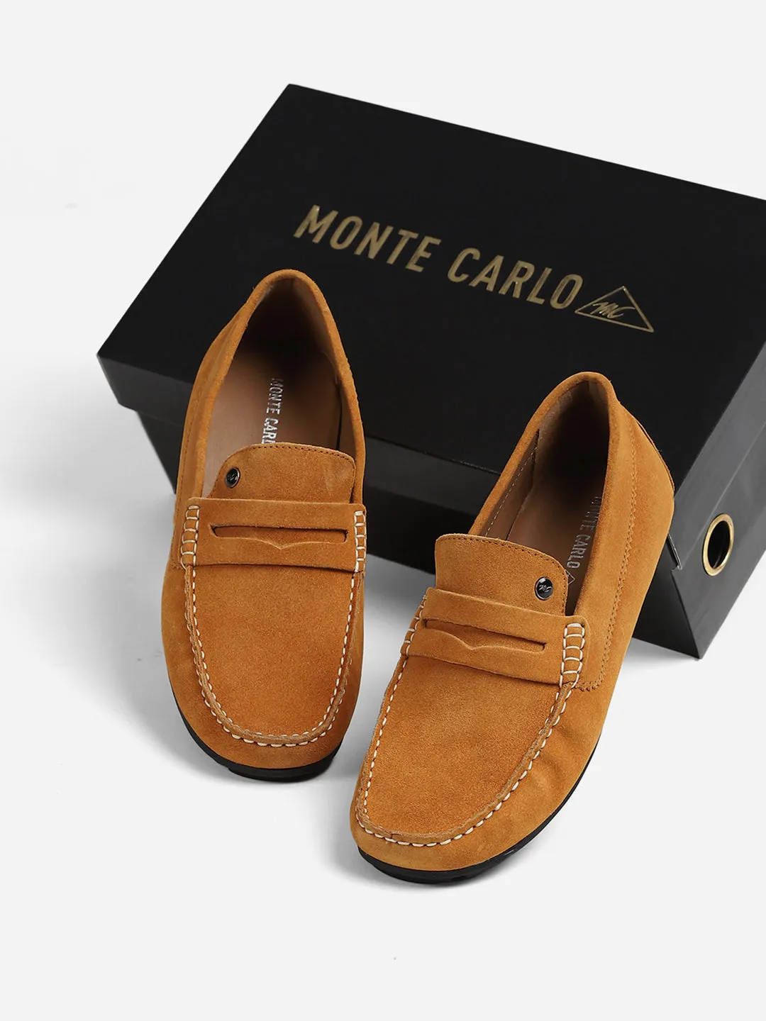 Men Tan Slip-On Genuine Leather Loafer