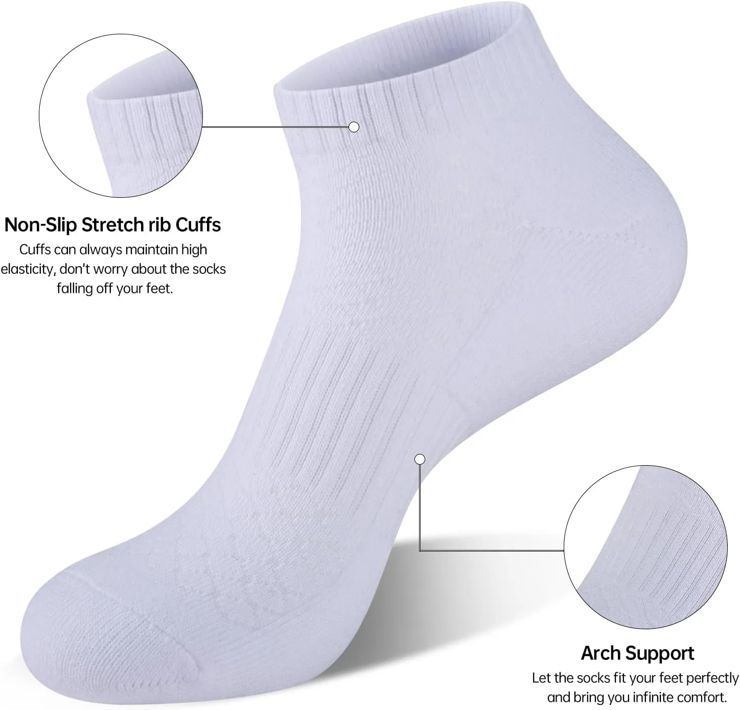 Mens 100% Cotton Cushioned Ankel Socks, Athletic Performance Running Moisture Wicking Breathable socks