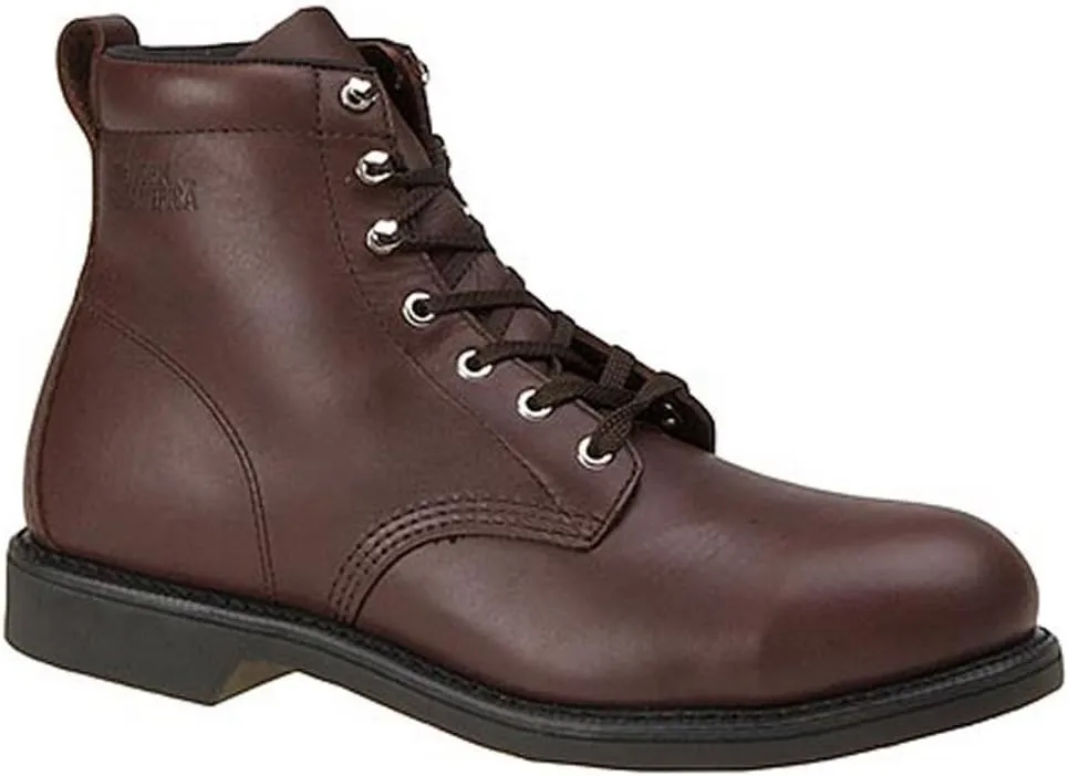 Mens 6" Steel Toe Leather Work Boots Brown 7 Wide (E)