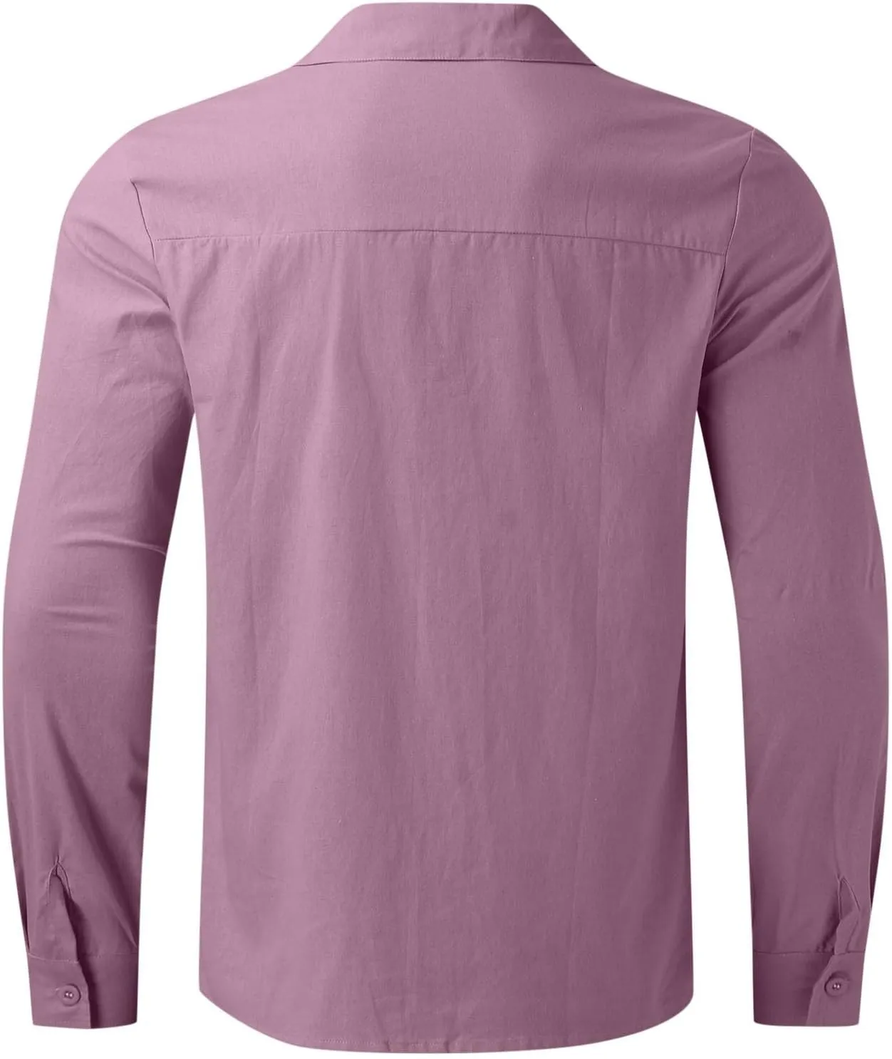 Mens Cotton Linen Button Down Shirts Loose Fit Long Sleeve Lapel T Shirts Retro Lightweight Solid Color Dress Shirt