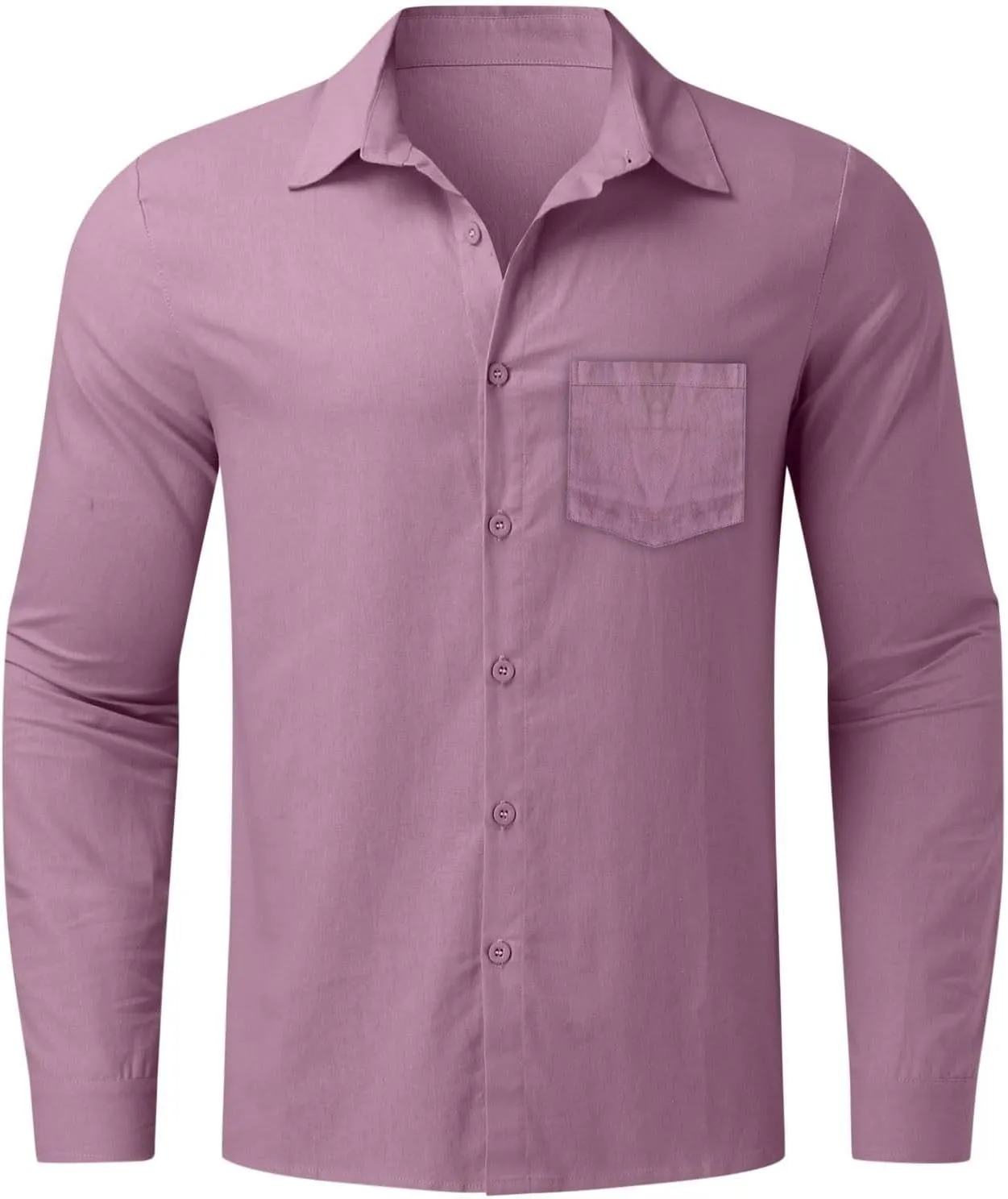 Mens Cotton Linen Button Down Shirts Loose Fit Long Sleeve Lapel T Shirts Retro Lightweight Solid Color Dress Shirt