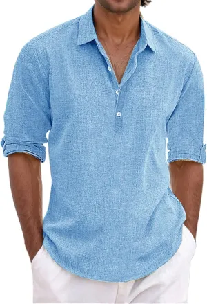 Mens Cotton Linen Shirts Long Sleeve Lapel Casual Loose Soild Regular Silm Fit Tops Outdoor Vocation Party Outfits