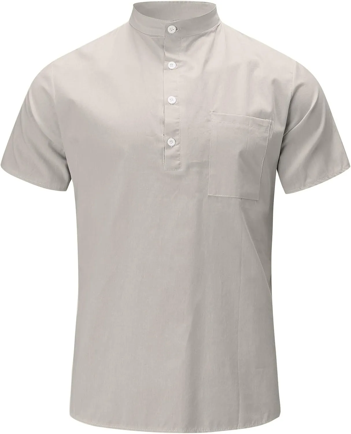Men's Cotton Linen T-Shirts Casual Short Sleeve V Neck Button Henley Shirts Lightweight Quick Dry Beach Hippie Shirts