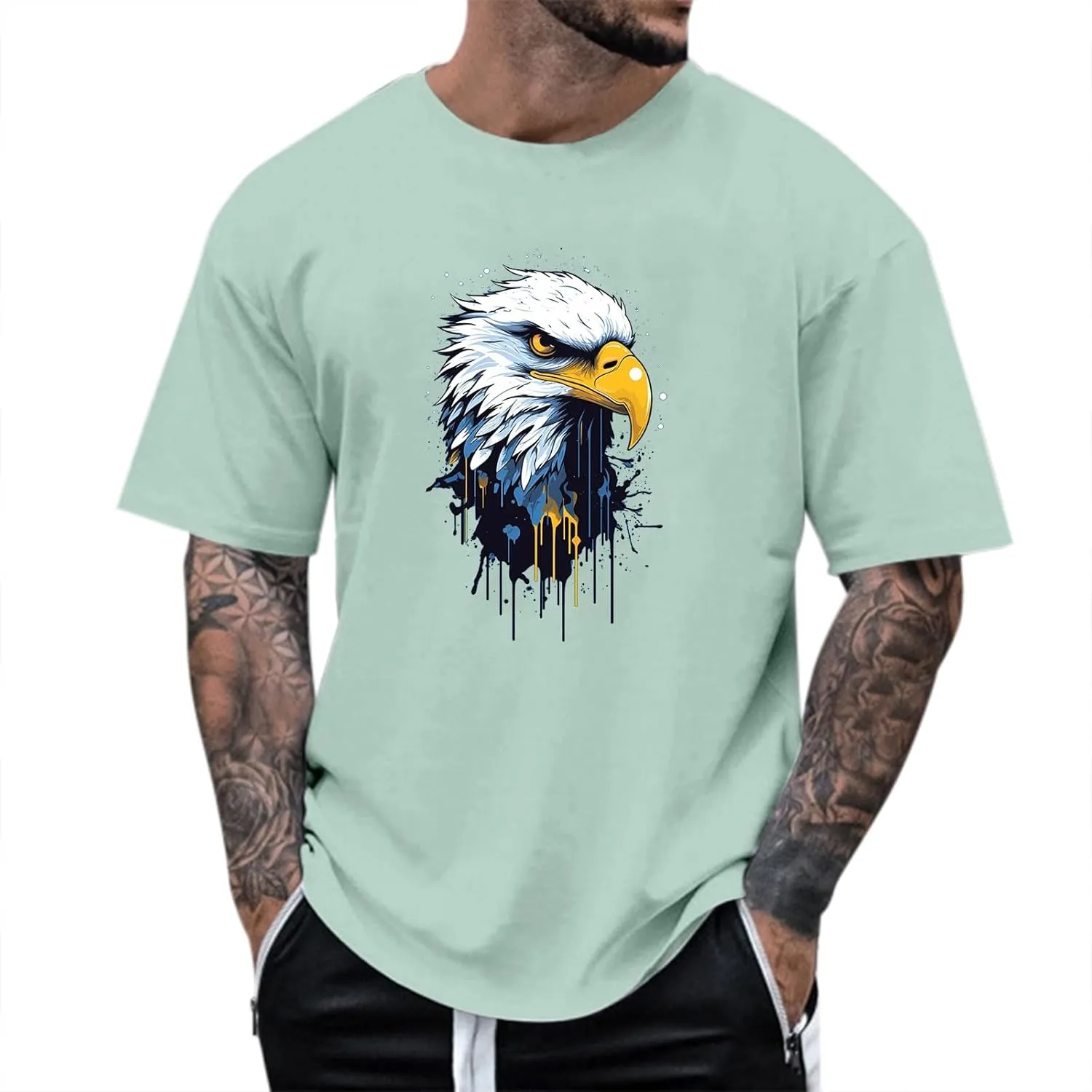 Men's Graphic T Shirts Funny Printing Short Sleeve Round Neck Summer T Shirts Casual Hawaiian Beach Vacation Tops