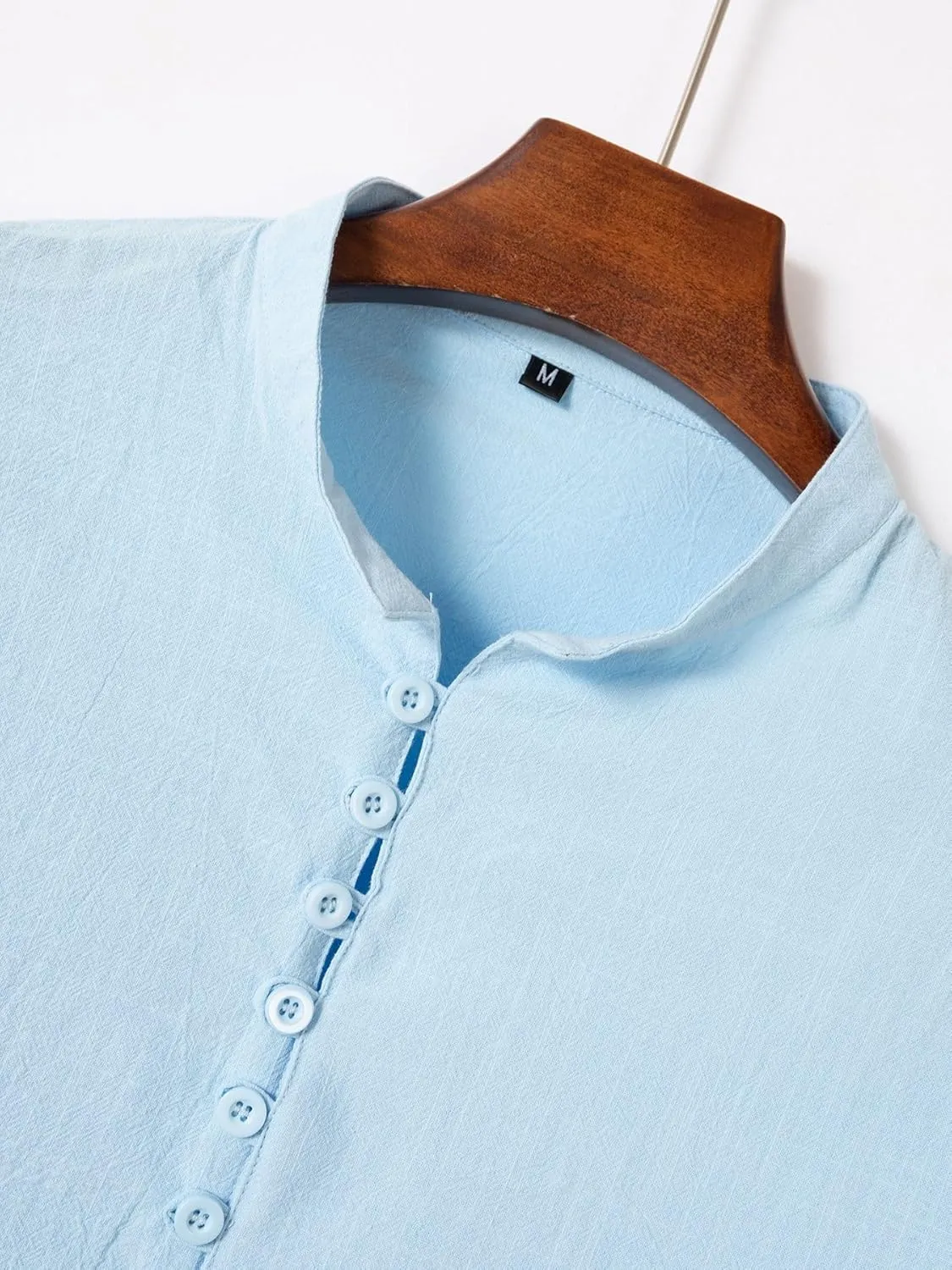 Mens Henley Neck Long Sleeve Linen Shirts Cotton Linen Henley T-Shirts Long Sleeve Hippie Casual Beach Shirts