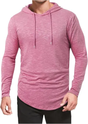 Mens Hoodie Shirts Long Sleeve Solid Color Hooded Sweatshirts Tops Lightweight Plus Size Loose Fit Pullover Shirt S-2XL