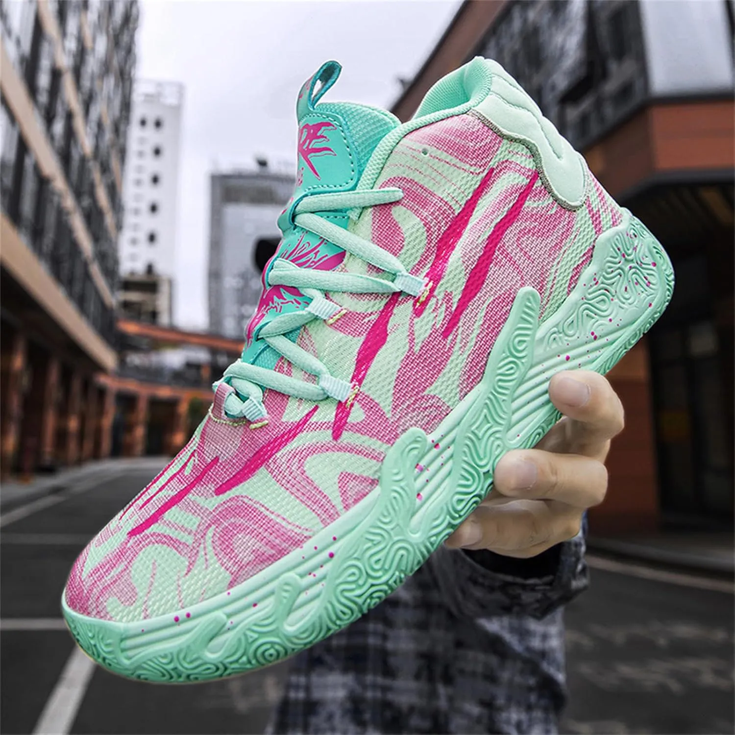 Men's Lace Up High Top Basketball Shoes Chinese Style Breathable Non Slip Outdoor Sneakers Cushioning Workout Shoes for Fitness Training Athletic