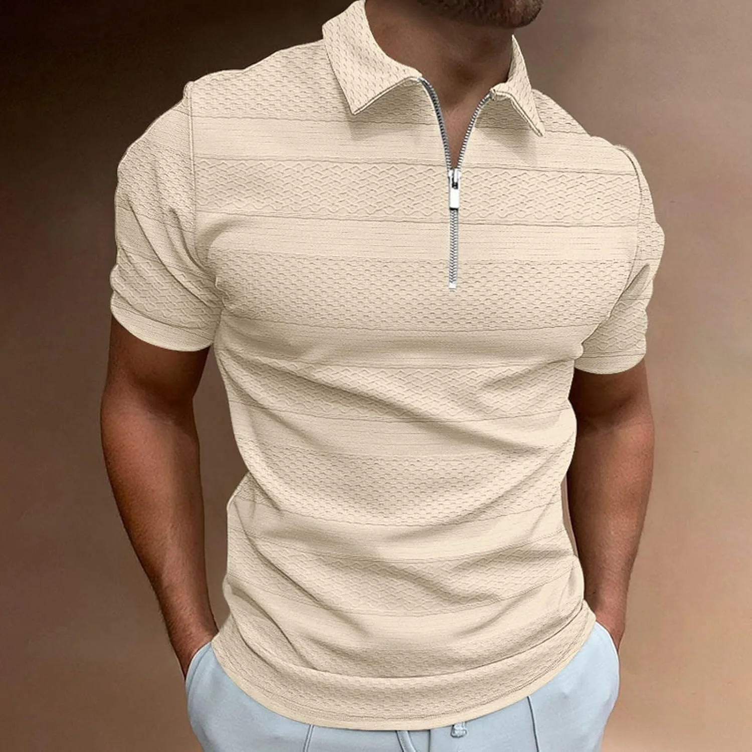 Men's Leisure Fashion Stripe Contrast Design Lapel Button Long Sleeve Tops Mens Small T Shirts Mens Shirts