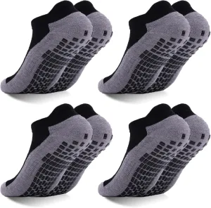Mens Non Slip Socks with Grips Yoga Pilates Anti Skid Athletic Ankle Gym Home Thick Cushioned Socks 4 Pairs