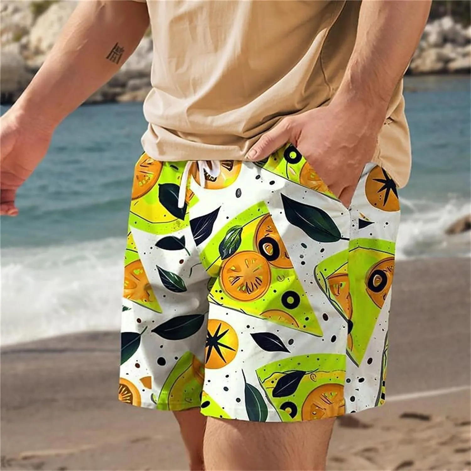 Mens Summer Shorts Casual Elastic Waist Drawstring Beach Shorts Drawstring Workout Running Jogging Beach Sweat Shorts