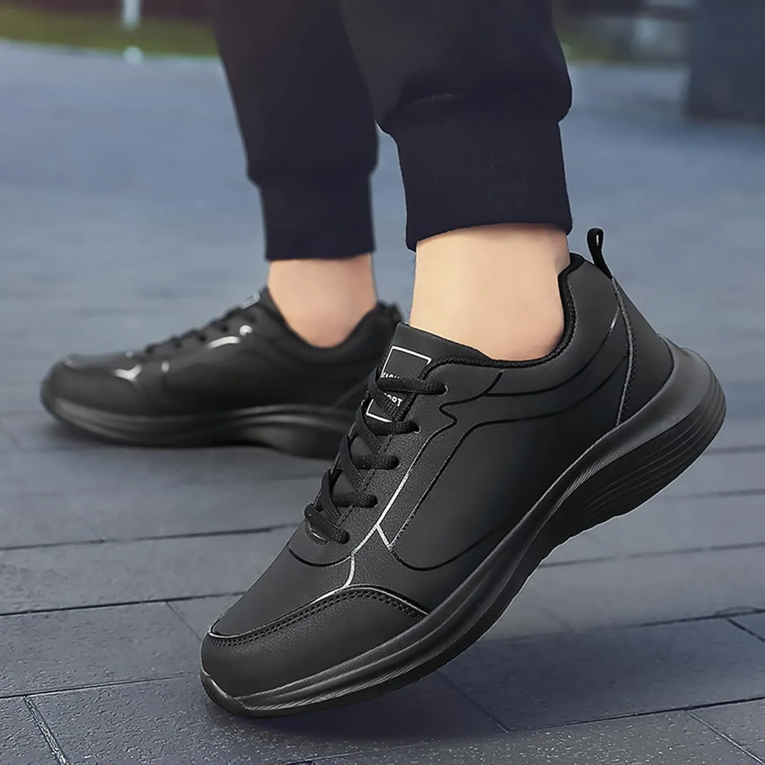 Men's Walking Sneakers Flat Non Slip Lightweight Breathable Outdoor Mens Comfortable Lace Up Sport Shoes