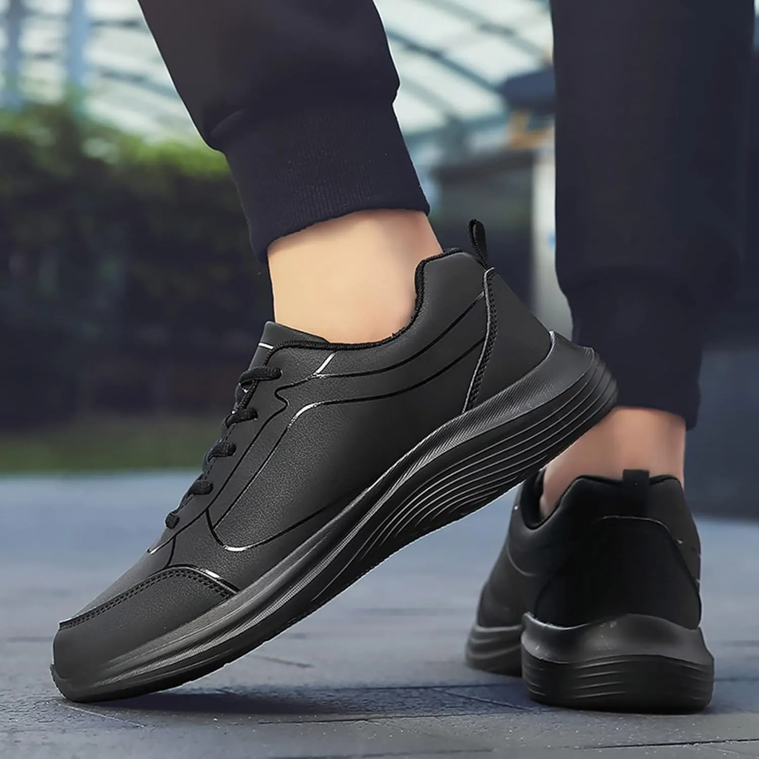 Men's Walking Sneakers Flat Non Slip Lightweight Breathable Outdoor Mens Comfortable Lace Up Sport Shoes