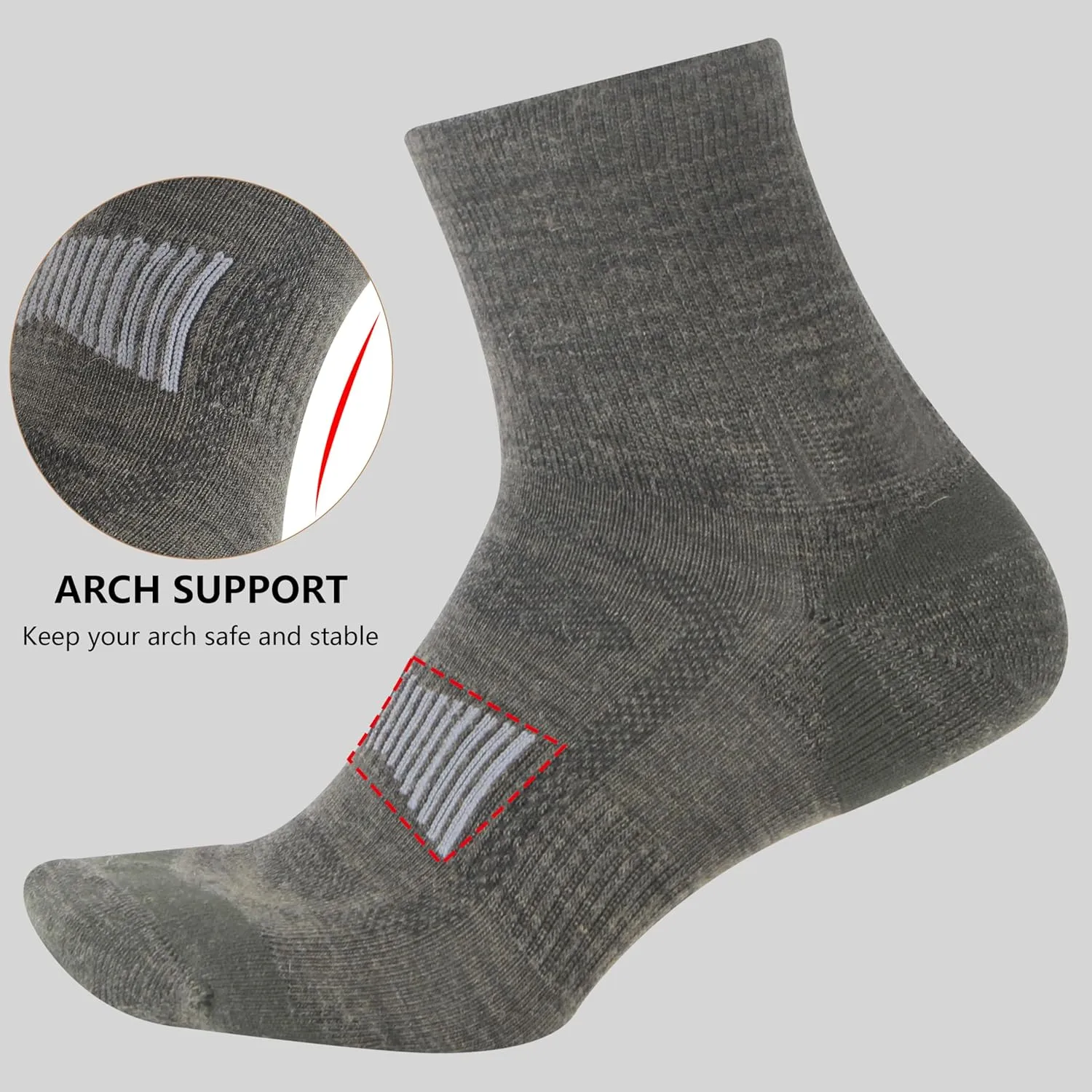 Men's Women's 90% Merino Wool Ankle Athletic Business Casual Running Arch Support Everyday Thin Wool Socks