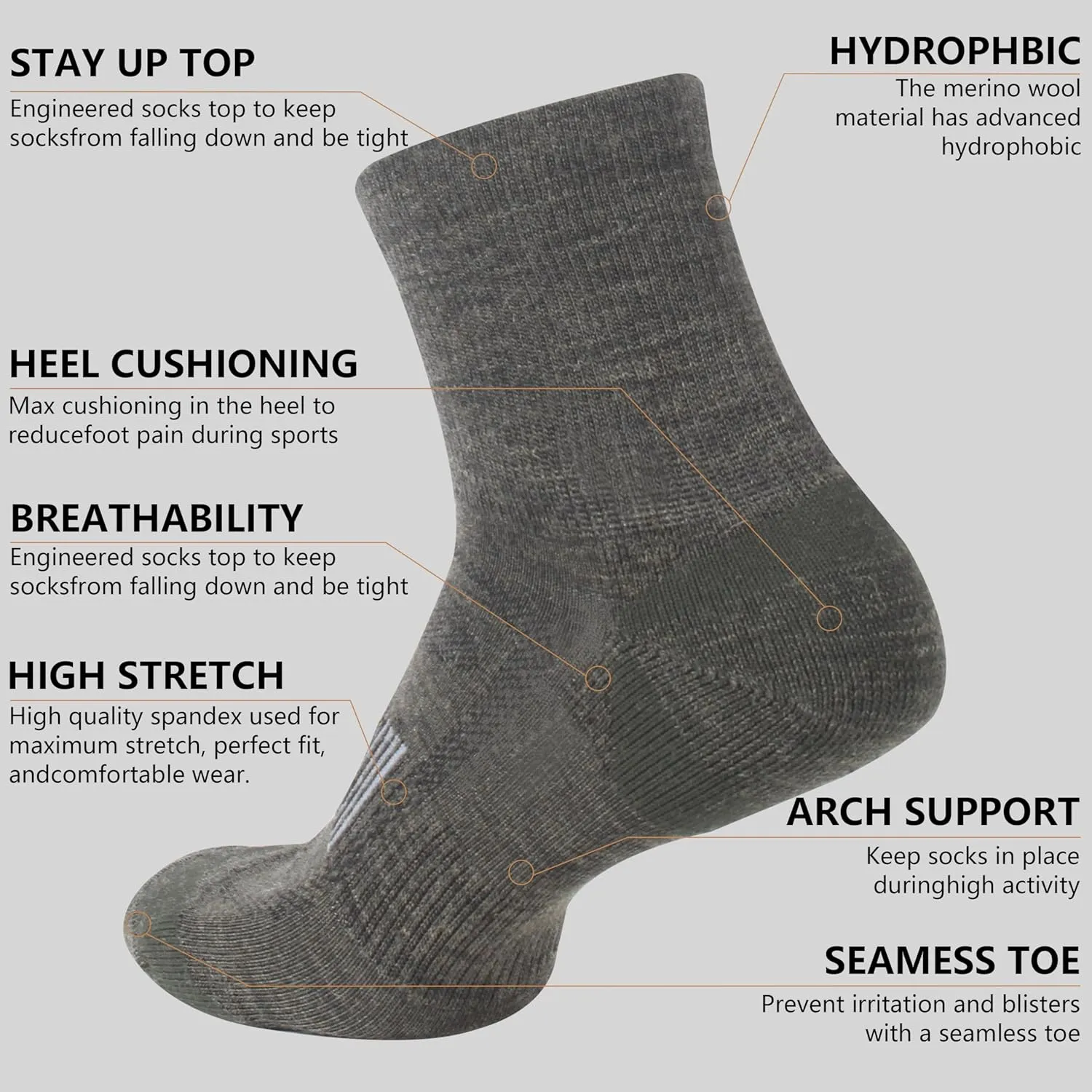 Men's Women's 90% Merino Wool Ankle Athletic Business Casual Running Arch Support Everyday Thin Wool Socks