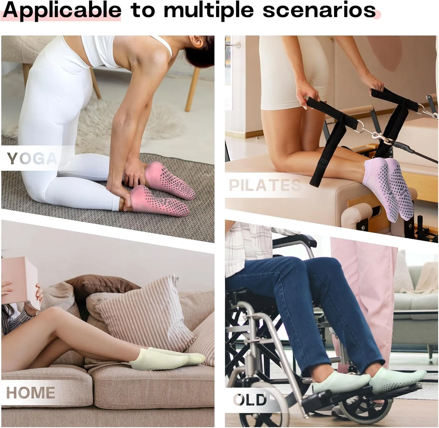Muezna 6 Pairs Pilates Grip Socks for Women, Non Slip Yoga Socks with Grips, Grippy Socks for Barre, and Hospital