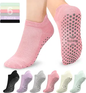 Muezna 6 Pairs Pilates Grip Socks for Women, Non Slip Yoga Socks with Grips, Grippy Socks for Barre, and Hospital