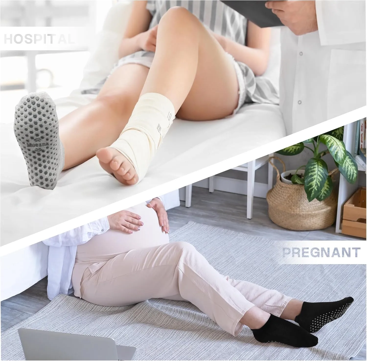 Muezna 6 Pairs Pilates Grip Socks for Women, Non Slip Yoga Socks with Grips, Grippy Socks for Barre, and Hospital
