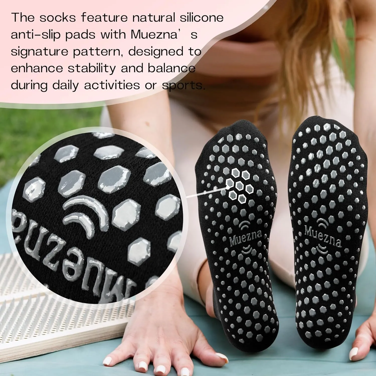 Muezna 6 Pairs Pilates Grip Socks for Women, Non Slip Yoga Socks with Grips, Grippy Socks for Barre, and Hospital