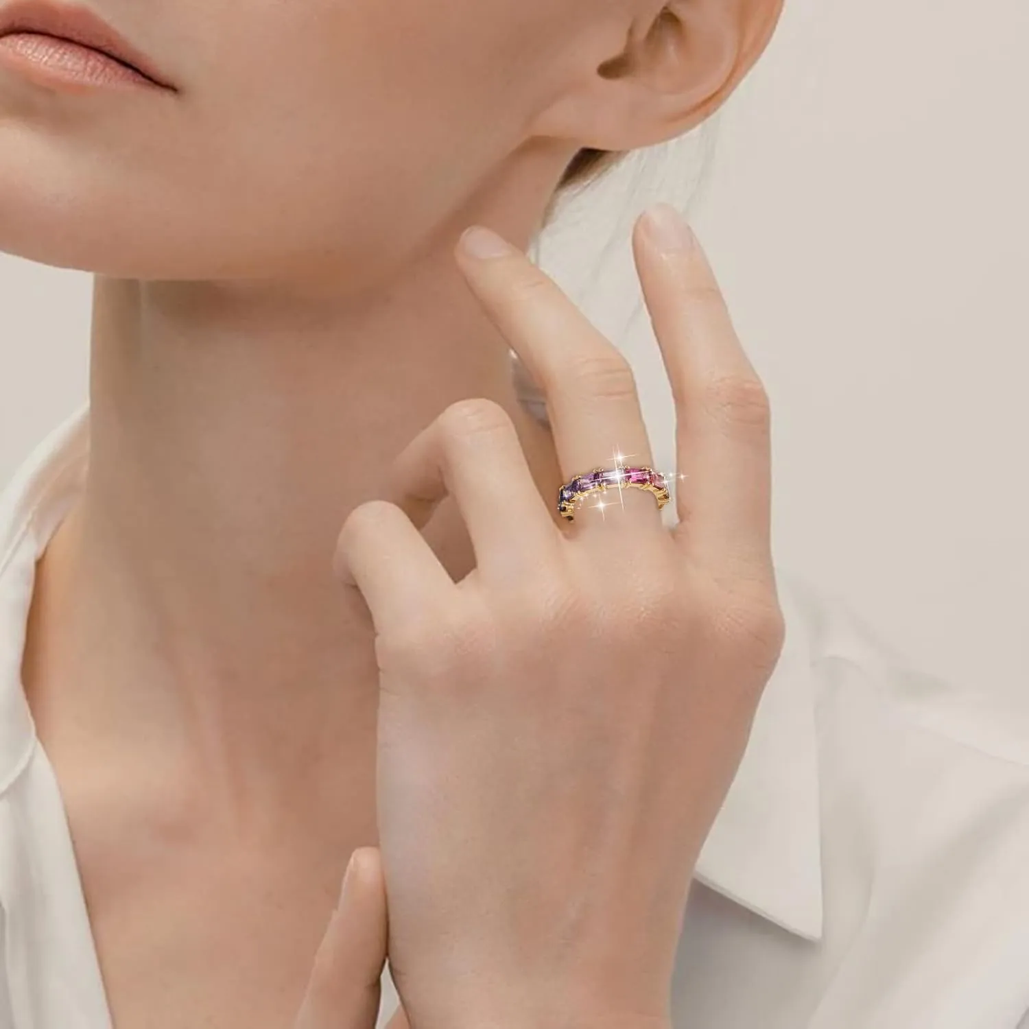 Multi Colorful Zircon Women'S Ring Simple Fashion Jewelry Stackable Daily Jewelry Accessories