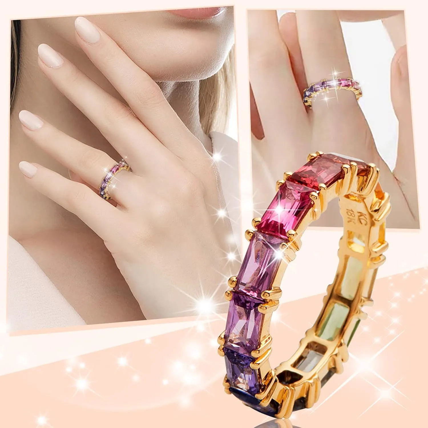 Multi Colorful Zircon Women'S Ring Simple Fashion Jewelry Stackable Daily Jewelry Accessories