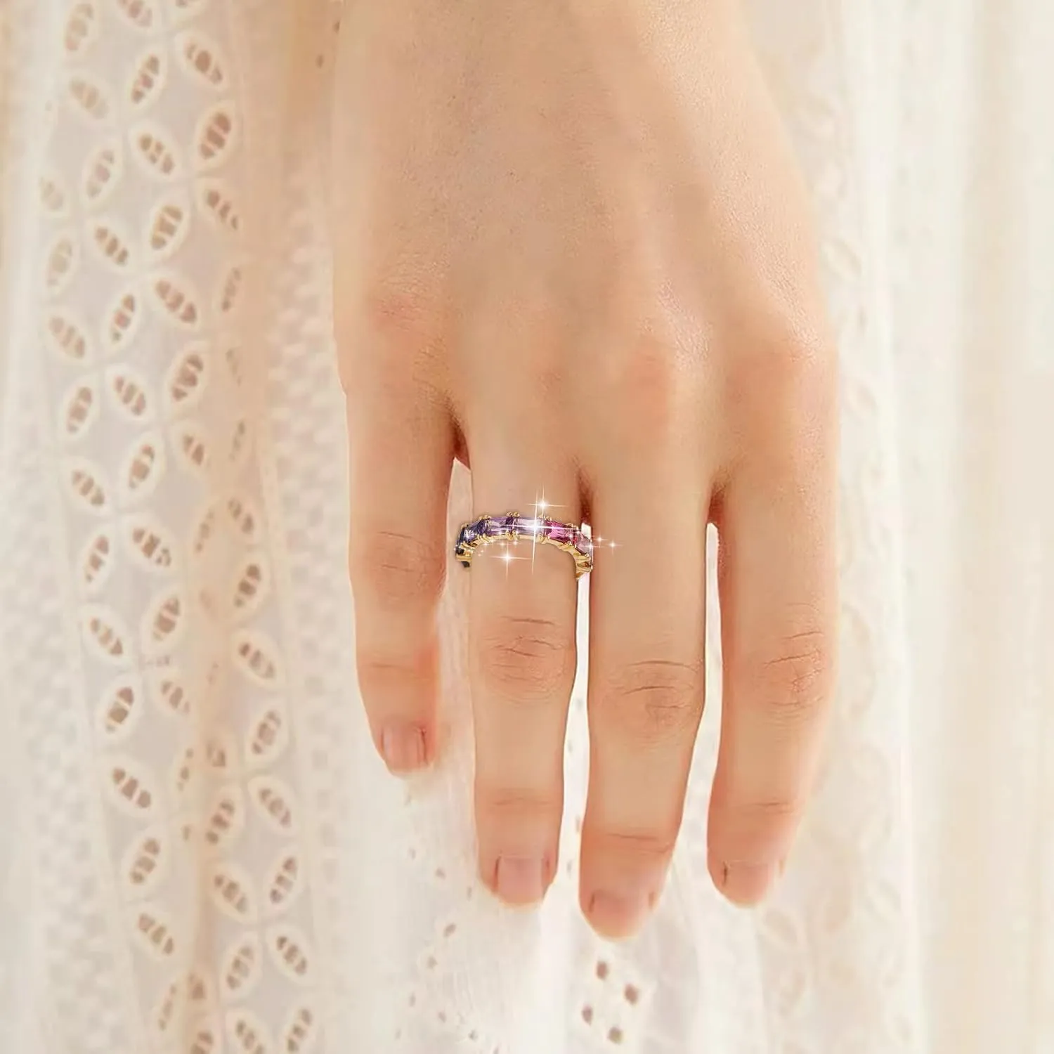 Multi Colorful Zircon Women'S Ring Simple Fashion Jewelry Stackable Daily Jewelry Accessories