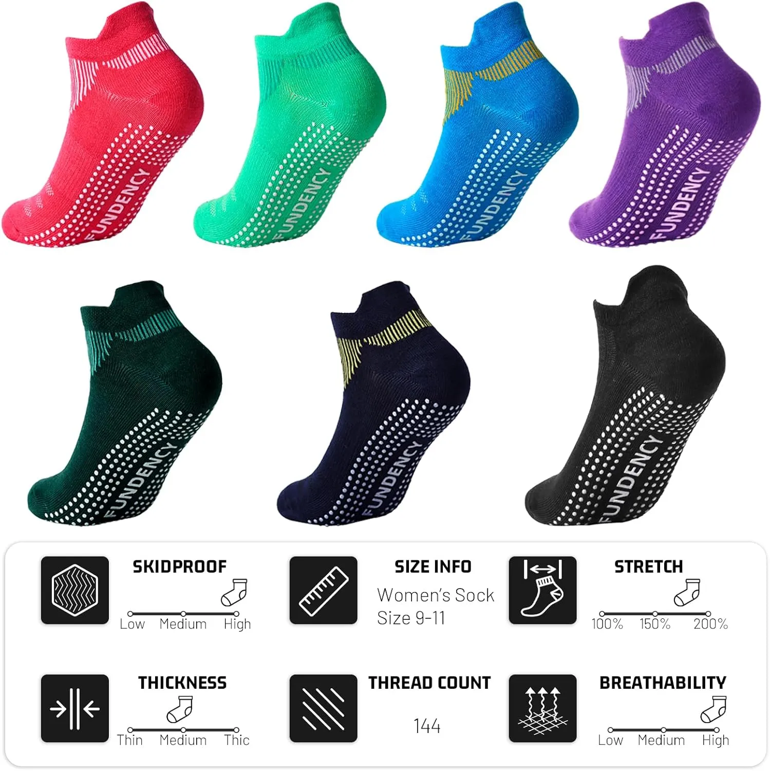 Non Slip Yoga Socks for Women, Anti-Skid Socks for Pilates Bikram Fitness Socks with Grips