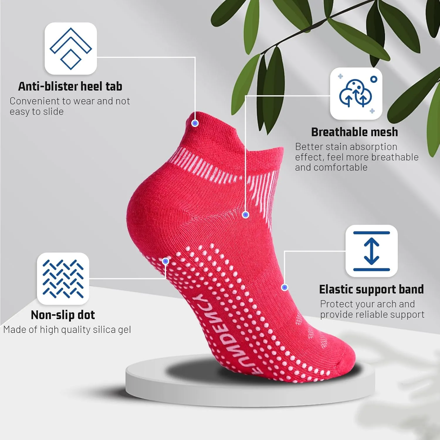 Non Slip Yoga Socks for Women, Anti-Skid Socks for Pilates Bikram Fitness Socks with Grips