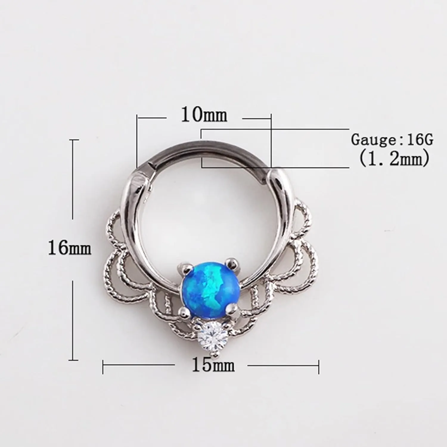 Nose Jewelry, Rook Piercing Jewelry Surgical Steel 1Pc 1.2mm Thickness Opal Hollow Flower Opal Piercing Jewelry Birthday Gift for Women