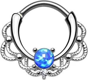 Nose Jewelry, Rook Piercing Jewelry Surgical Steel 1Pc 1.2mm Thickness Opal Hollow Flower Opal Piercing Jewelry Birthday Gift for Women