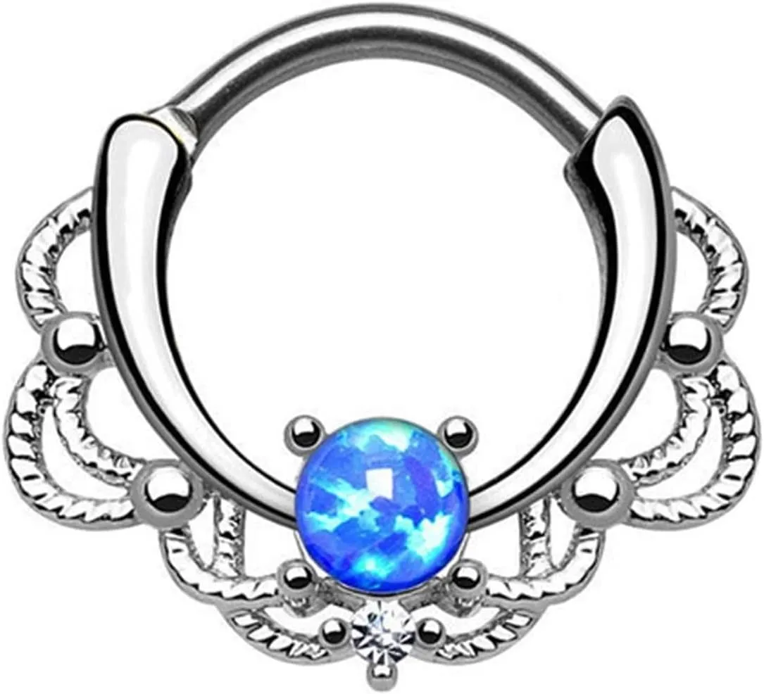 Nose Jewelry, Rook Piercing Jewelry Surgical Steel 1Pc 1.2mm Thickness Opal Hollow Flower Opal Piercing Jewelry Birthday Gift for Women