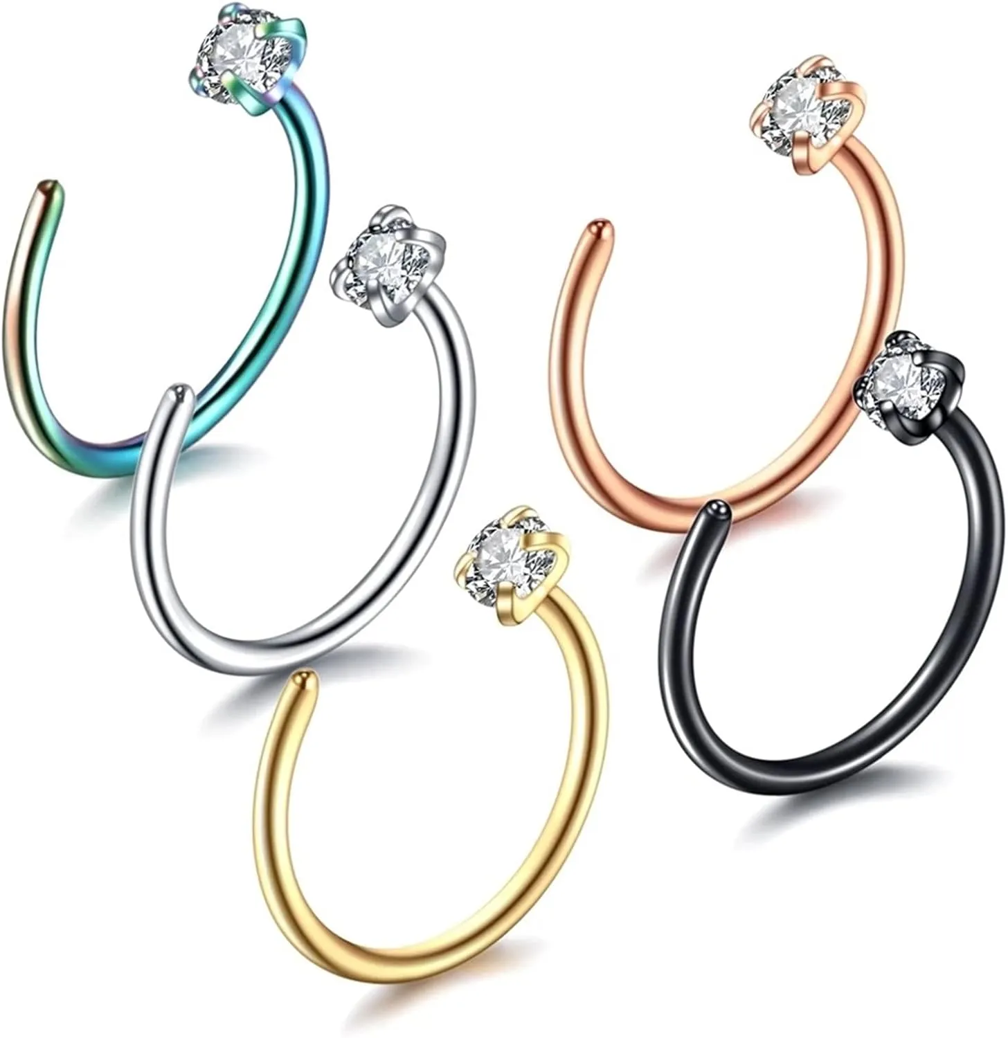 Nose Jewelry Unique, Stainless Steel Piercing Jewelry 6pcs 0.8mm Thickness White Round Cubic Zirconia C Shape Piercing Jewelry Thanksgiving Gift