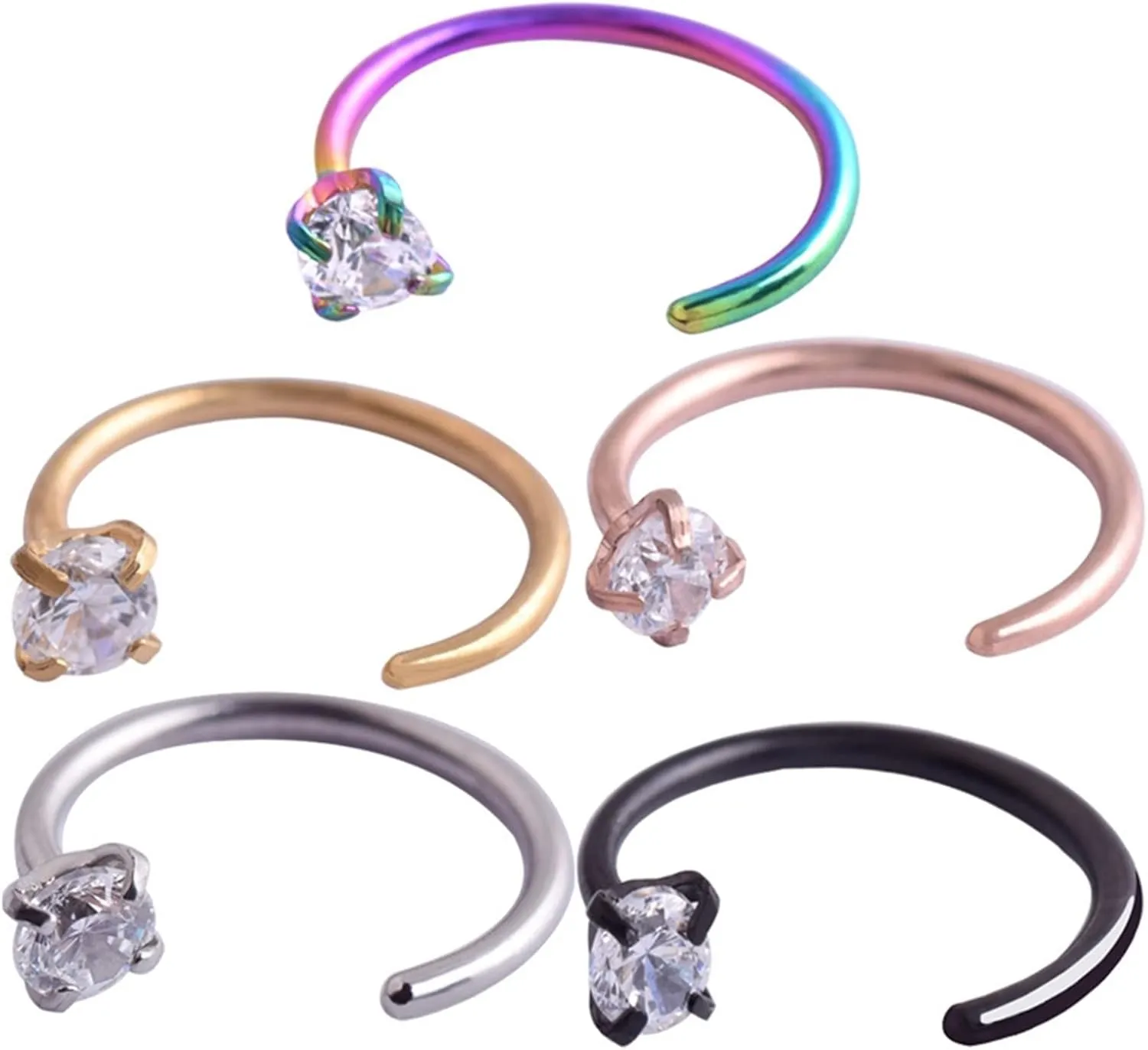 Nose Jewelry Unique, Stainless Steel Piercing Jewelry 6pcs 0.8mm Thickness White Round Cubic Zirconia C Shape Piercing Jewelry Thanksgiving Gift