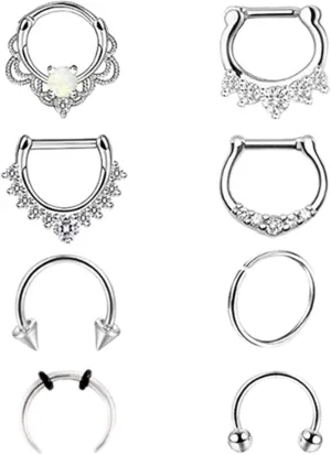 Nose Piercing Jewelry, Cartilage Piercing Jewelry Surgical Steel 8pcs Cubic Zirconia C Shape Opal Piercing Jewelry Birthday Gift for Women
