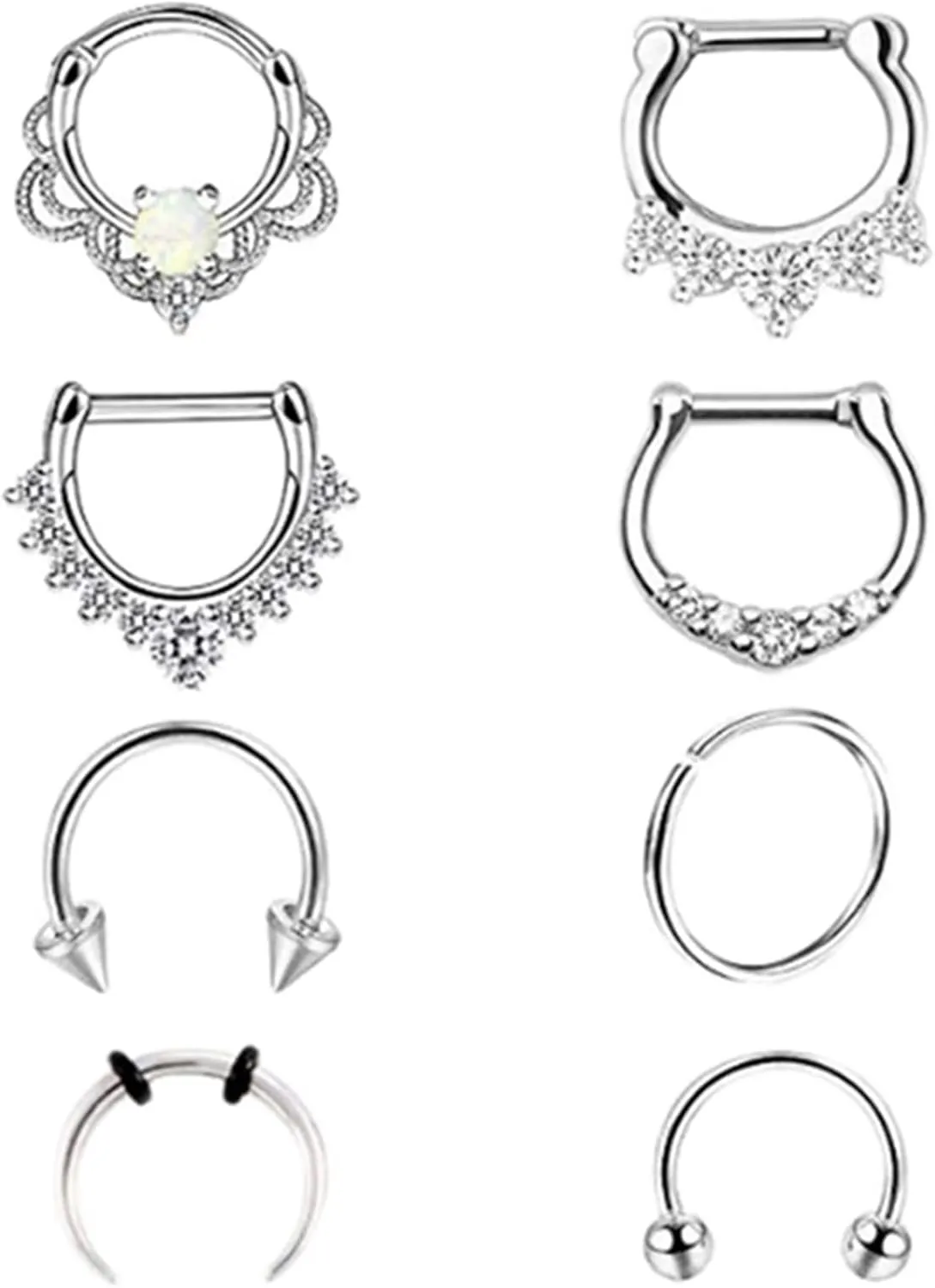 Nose Piercing Jewelry, Cartilage Piercing Jewelry Surgical Steel 8pcs Cubic Zirconia C Shape Opal Piercing Jewelry Birthday Gift for Women