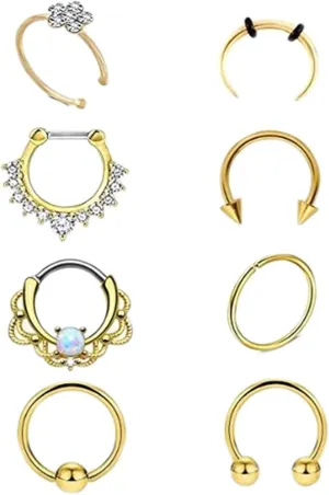 Nose Piercing Jewelry, Cartilage Piercing Jewelry Surgical Steel 8pcs Cubic Zirconia C Shape Opal Piercing Jewelry Birthday Gift for Women