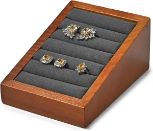 Oirlv Solid Wood Ring Tray Display Stand Slotted Jewelry Ring Showcase Display Jewelry Organizer Jewelry Holder for Trade Showcase(grey)