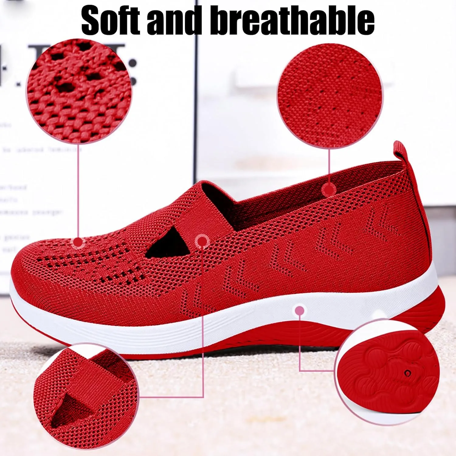 Orthopedic Walking Shoes for Women Slip on Diabetic Shoes Hands Free Slip-ins Shoe, Breathable Mesh Knitted Orthowalk Sneakers Neuropathy Plantar Fasciitis Comfort Wear Orthowear Shoe