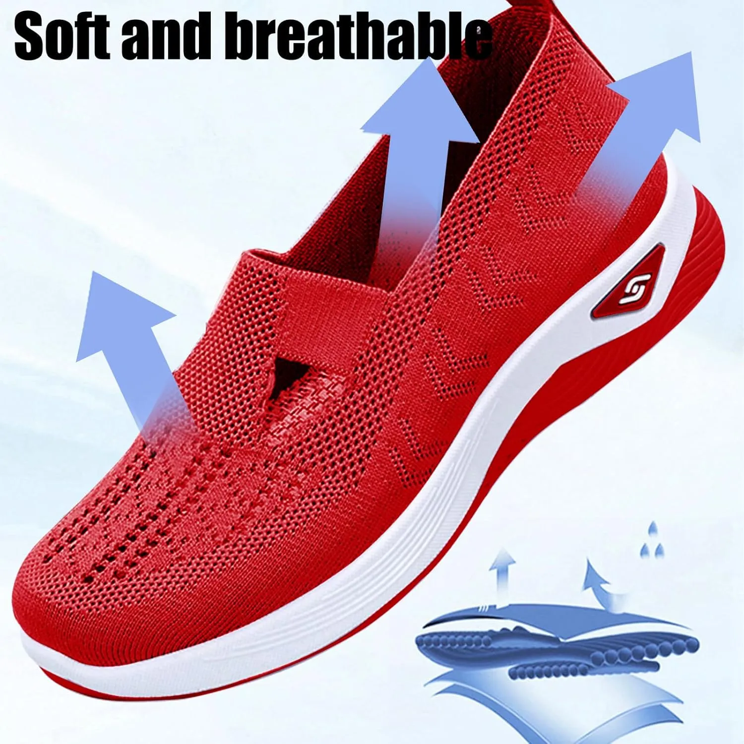 Orthopedic Walking Shoes for Women Slip on Diabetic Shoes Hands Free Slip-ins Shoe, Breathable Mesh Knitted Orthowalk Sneakers Neuropathy Plantar Fasciitis Comfort Wear Orthowear Shoe