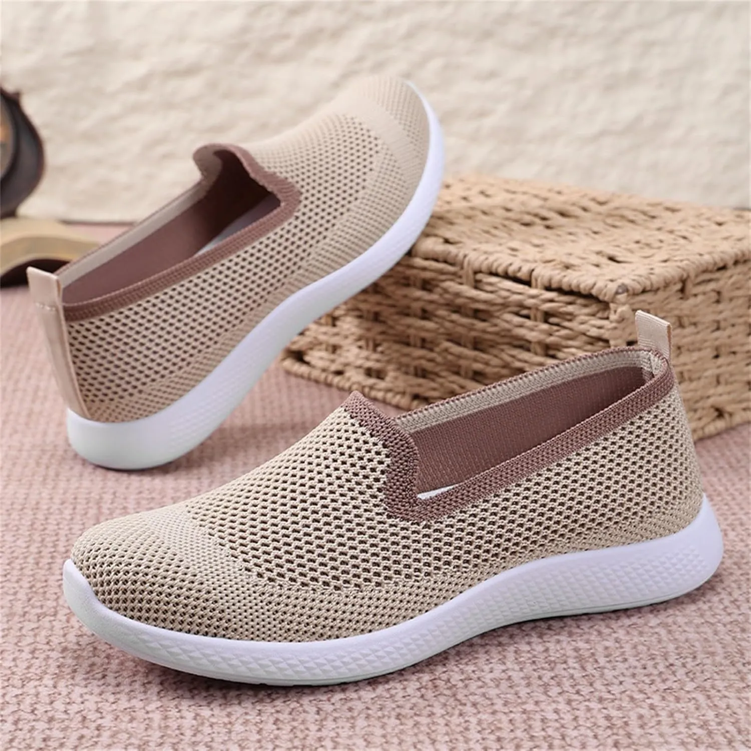 Orthopedic Walking Shoes for Women,Woven Orthopedic Breathable Walking Sneaker Non-Slip Arch Support Slip on Shoes