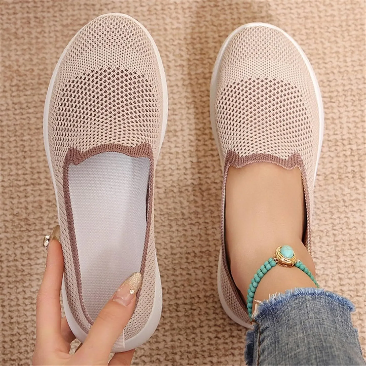 Orthopedic Walking Shoes for Women,Woven Orthopedic Breathable Walking Sneaker Non-Slip Arch Support Slip on Shoes